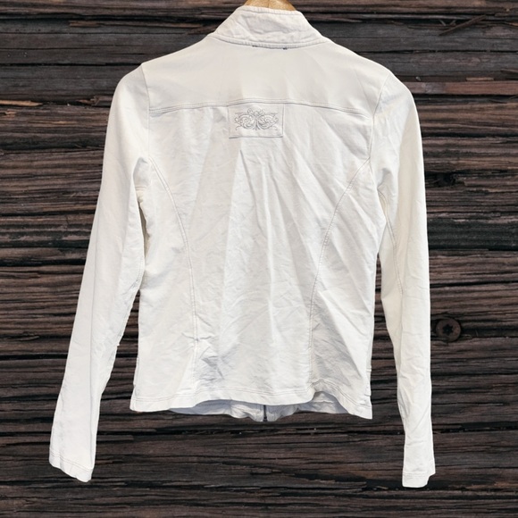 White Utility Jacket with Stand-Up Collar and Textured Fabric - Picture 4 of 5